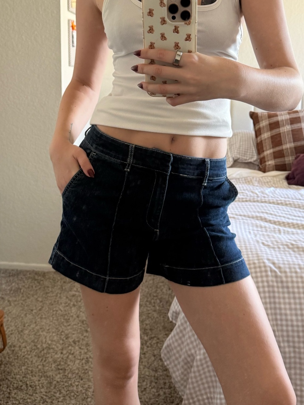 Women’s Navy Denim Shorts - Classic High-Waist Style